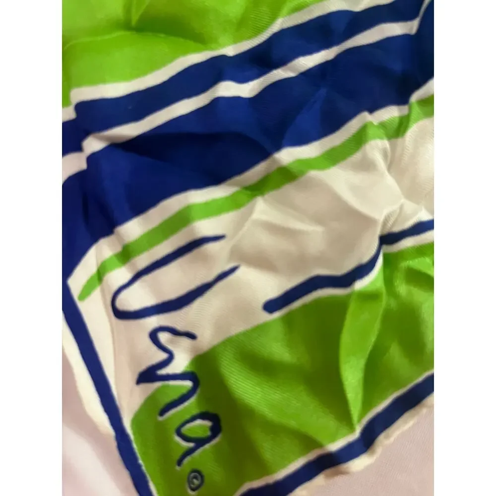 Vintage Vera Neumann Scarf - Signed - Hand Rolled Made in Japan - Green & Blue